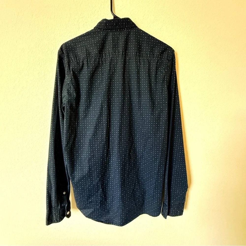 Garcia Men’s Button Up Shirt Large Blue Micro Print Stretch Cotton Slim Casual